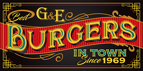 G&E Burgers logo: Best Burgers in Town since 1969